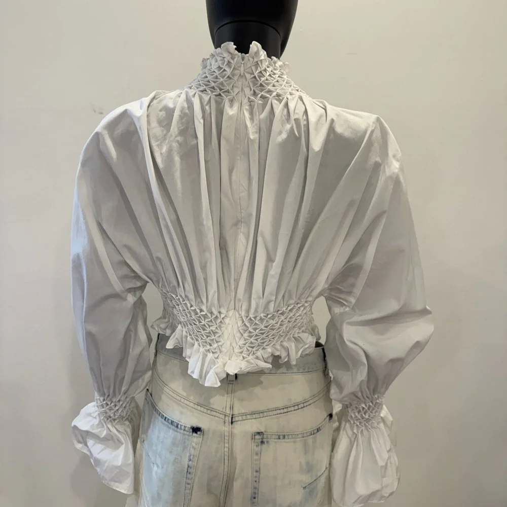 Kenzo Paris Smocked High Neck Blouse FR 38 | Dramatic Sleeve | Wrn Once - Picture 6 of 15